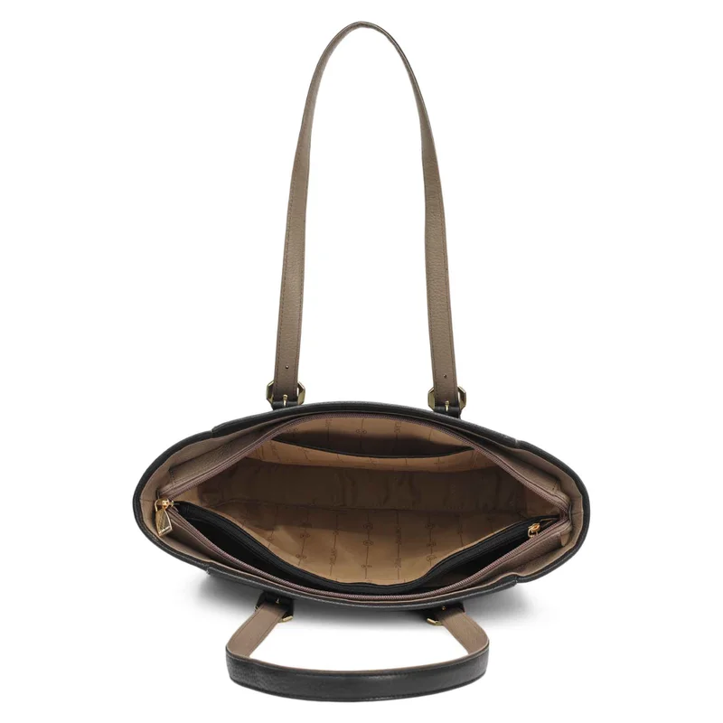 Da Milano Black Medium Wax Leather Tote - Black for Women | Best Price UAE